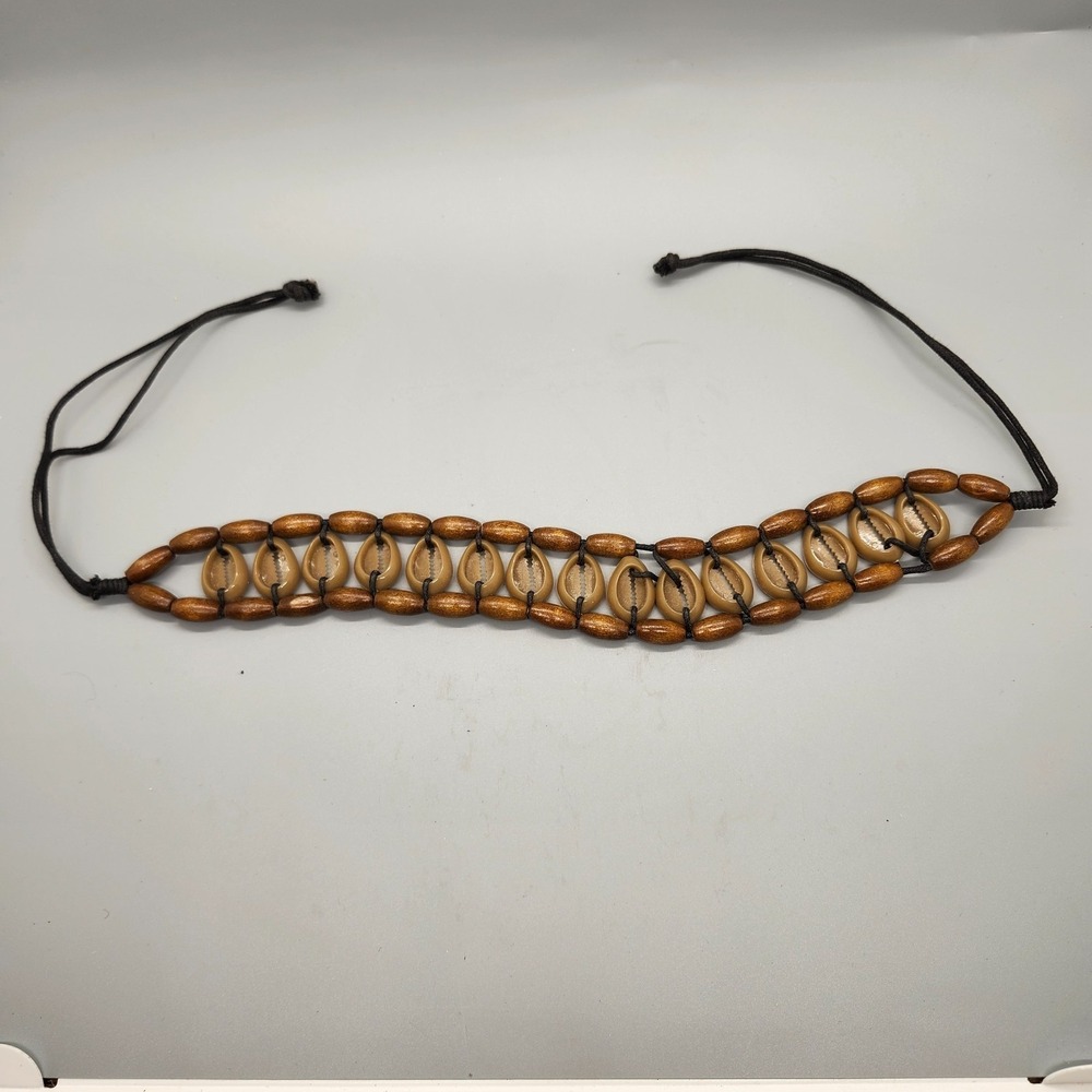 Vtg 90s Cowrie Shell Choker Coastal Boho Beachcore Surfer Festival Statement - Picture 3 of 3